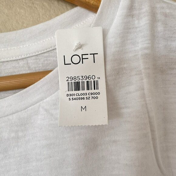 LOFT Women's Ruffle Tee Size Medium White T Shirt Smocked New Flutter - Picture 5 of 9
